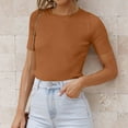 thumbnail image 2 of oqasdz Sweaters for Women Short Sleeve Crewneck T Shirt Summer Ribbed Knit Slim Fit Basic Solid Color Tee Tops Casual Cozy Daily Wear, 2 of 6