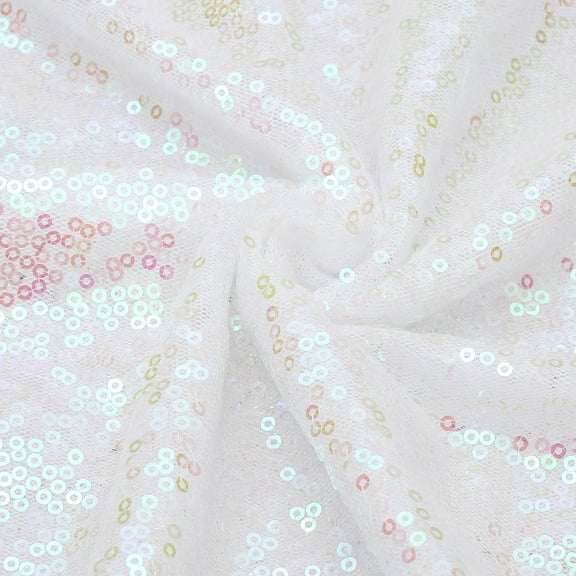 Iridescent White Sequin Fabric, by The Yard, 1 Yard Length 4.3ft Wide Sequin Velvet Fabric Shiny Sparkly Cloth for DIY Sewing, Dress, Backdrop, Tablecloth, Table Runner