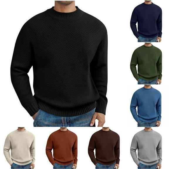 Stamzod Mens Sweater Solid Color Crewneck Long Sleeve Pullover Sweaters Casual Oversized Warm Sweater for Men Brown M