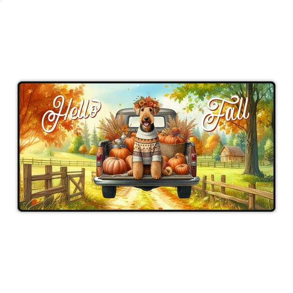 Hello Fall Autumn Airedale Terrier Pumpkins Pickup Truck Desk Mat Full Keyboard Mouse Pad Dale Waterside Dog Lover Large Mousepad - 13011