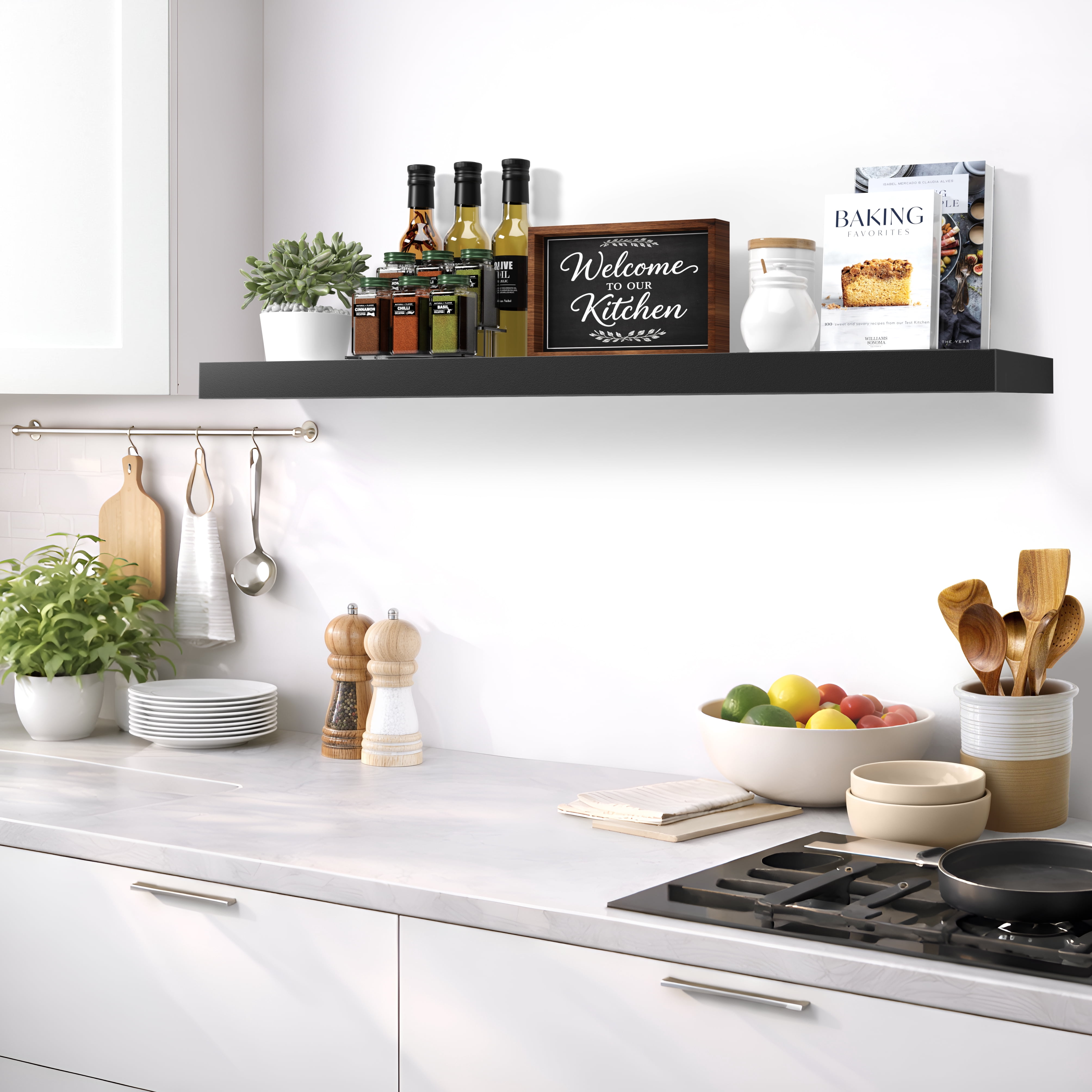 Sorbus 55" Floating Wall Shelf, Black, Invisible Brackets, Bathroom, Bedroom & Home Decor