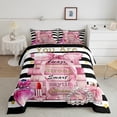 thumbnail image 2 of Manfei Kawaii Bow 2pcs Bedding Comforter Set,Pink Fashion Twin Comforter Sets,Black Pink Bedding Set,Breathable Stripes Room Decorative,Reversible, 2 of 8