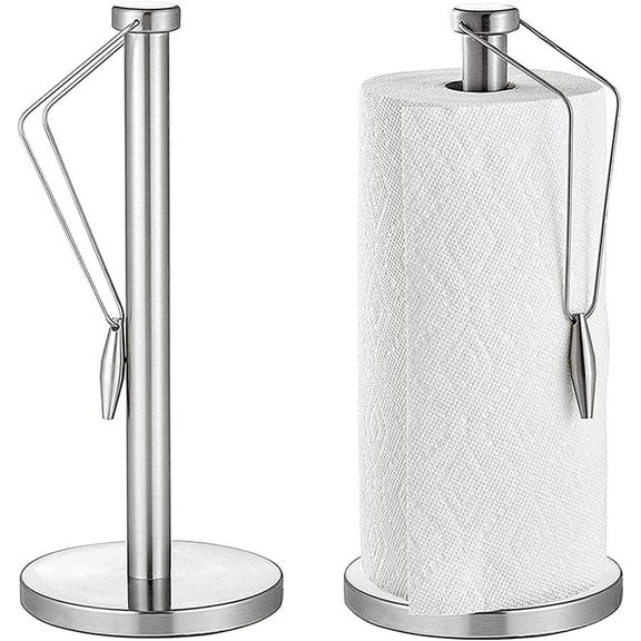 WZW Standing Paper Towel Holder,Countertop Paper Towel Stand with Adjustable Spring Arm for Kitchen Bedroom Bathroom,Stainless Steel Paper Towel Roll Holder Dispenser for Toilet Tissue Roll