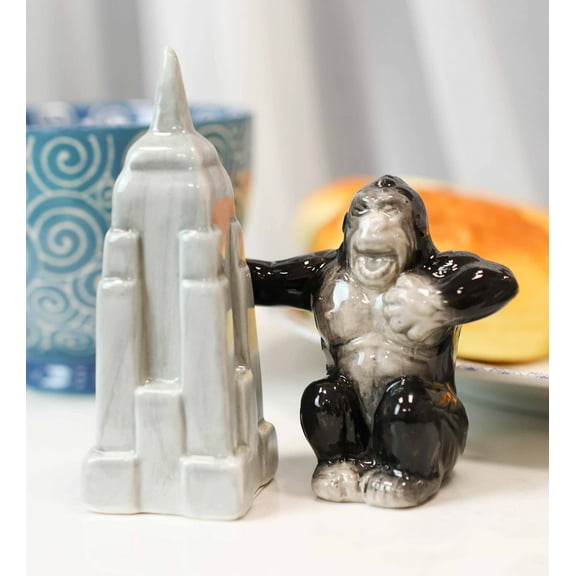 Ceramic King Kong And Empire State Building Salt And Pepper Shakers Figurine Set