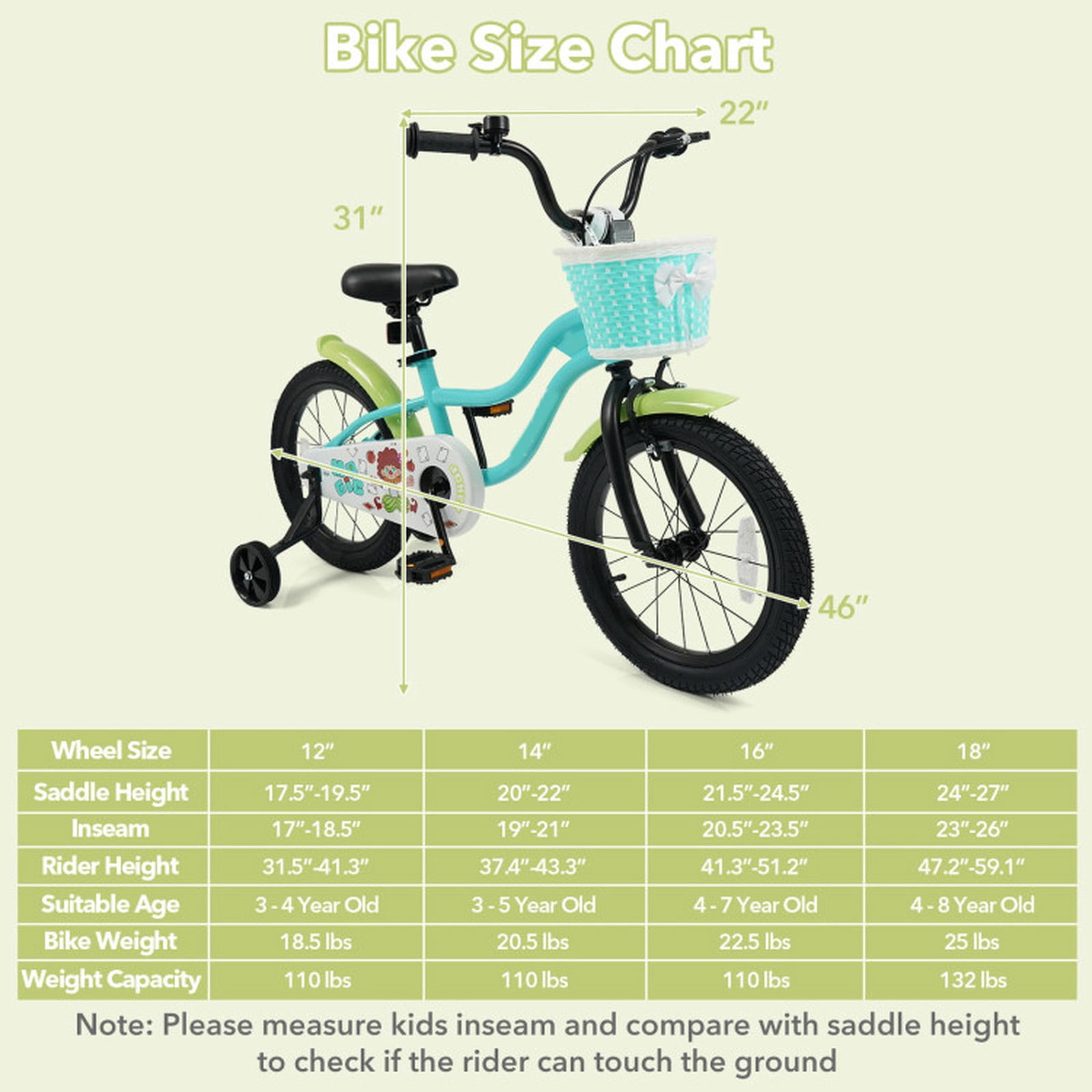 Redsmile Kids Bike 12 Inch with Training Wheels and Basket for Boys Girls Ages 3-4, Toddler Bicycle with Adjustable Seat, Coaster Brake, Beginner Trainer Bike, Green