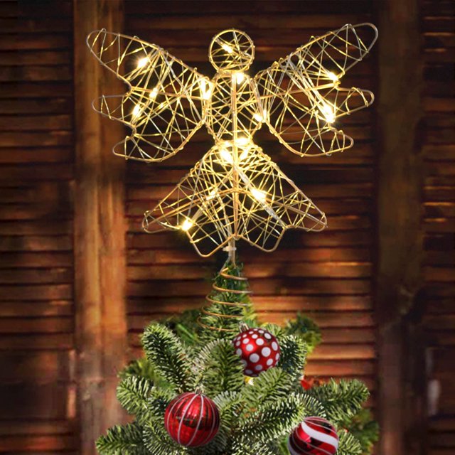 Decoración para árbol de Navidad Janchs forma de ángel 25 cm con 20 luces LED