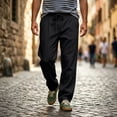 thumbnail image 2 of SAWOBUUN Men's Linen Pants Breathable Straight Leg Drawstring Trousers Elastic Waist Casual Beach Pants with Pockets, 2 of 7