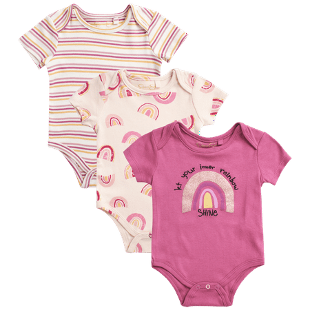 

Jessica Simpson Baby Girls Bodysuit - 3 Pack Short Sleeve Onesie Romper - Newborn (0-9M)