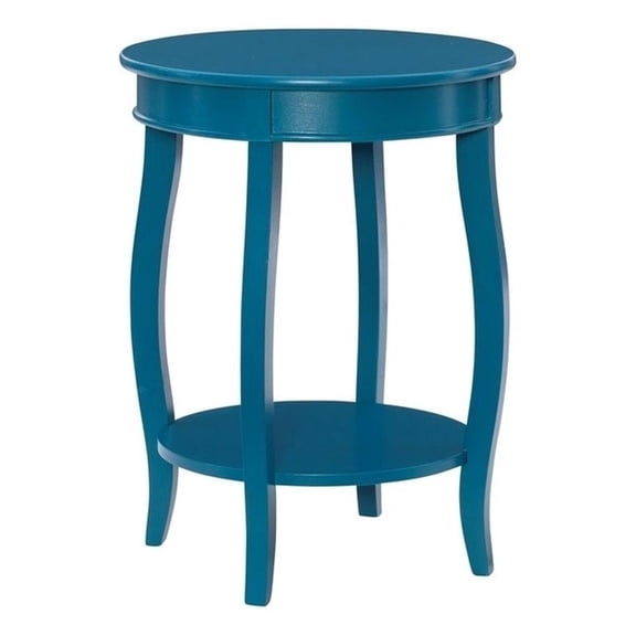 Bowery Hill Round Contemporary Wood End Table with Shelf in Blue