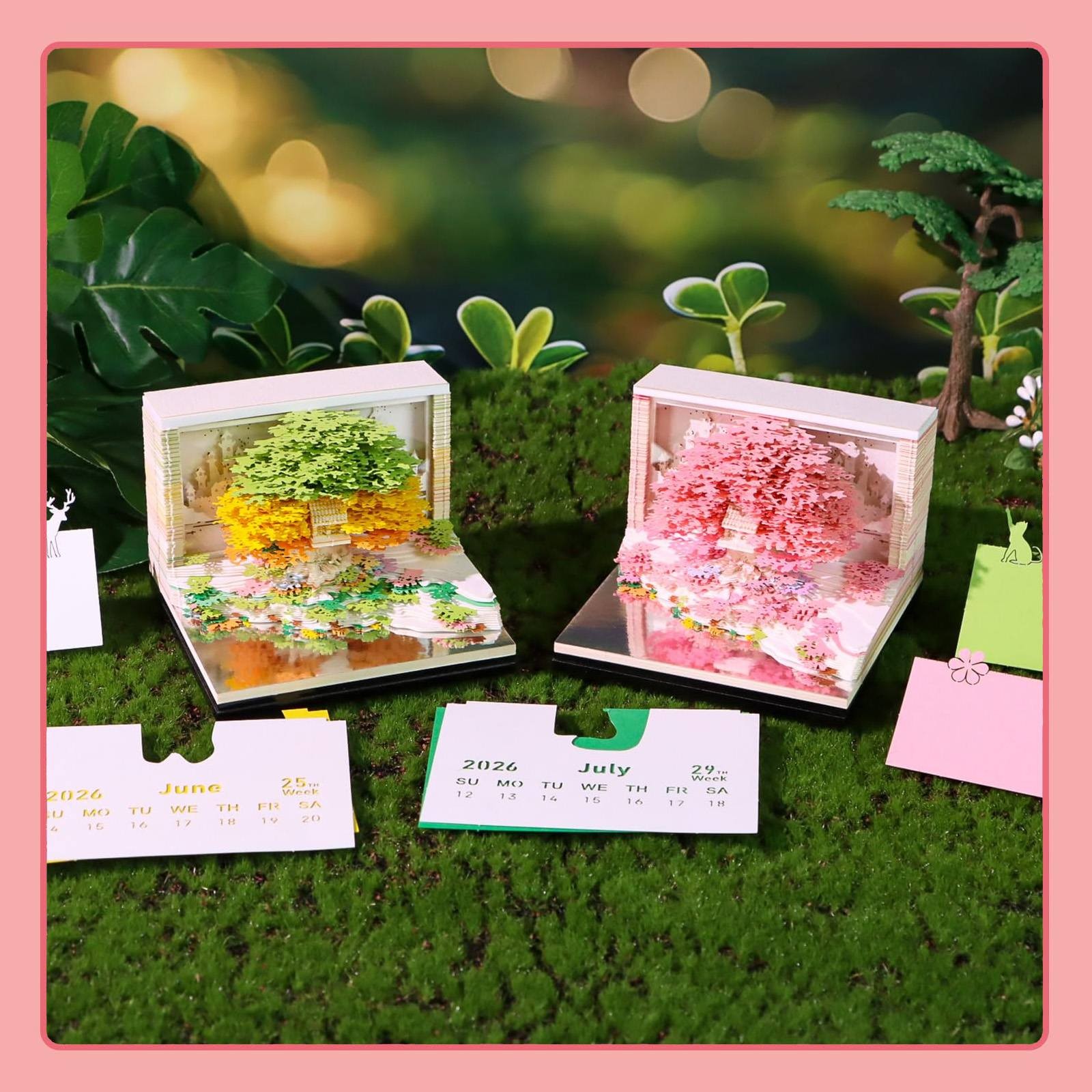 Lshn 3D LED Desk Calendar, 2026 Memo Pad Calendar, DIY Paper Craft Art, Romantic Tabletop Decoration, Creative Housewarming Gift, for Office Desktop Display