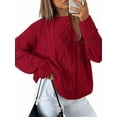 thumbnail image 3 of Chandails à Col Rond en Tricot Torsadé Surdimensionnés pour Femmes Rouge TTG, 3 of 9