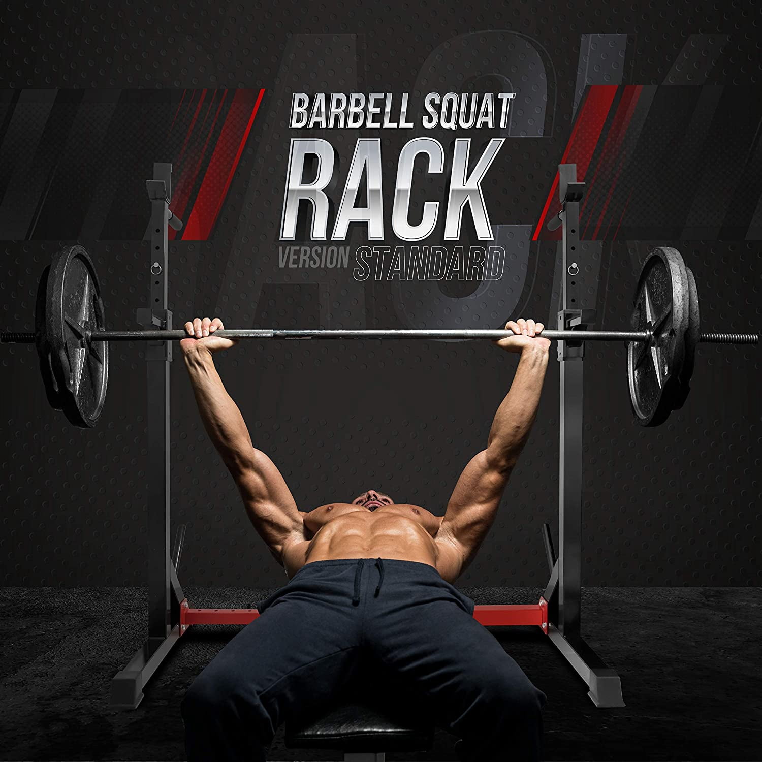 Yes4All Standard Adjustable Barbell Squat Rack, Red Color