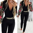thumbnail image 2 of LEKDFST Elegant Sequin Jumpsuits for Women Dressy Formal Evening Party Wedding Guest Mesh Shiny Floral Sleeve V Neck Rompers for Women Black XXL, 2 of 6