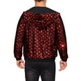 thumbnail image 3 of Chaqueta de disco con capucha metálica brillante para hombres, mangas largas, con lentejuelas argyle, color rojo, 3 of 6