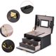 thumbnail image 5 of Caja de joyería de cuero PU de rayas de cocodrilo, caja de joyería de tres capas de doble cajón 17x14x12.5 Cm-negro Feliz Sencillez, 5 of 5