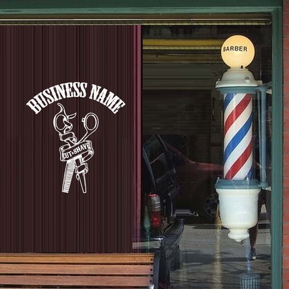 Decal ~ Cut and Shave ~ Barber Shop ( Custom Name ) Wall or Window Decal: 28" x 32" (White)