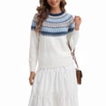 thumbnail image 3 of Asklazy Women Casual Regular Fit Jacquard Crew Neck Sweater Winter Pullover,US Size,White,XL, 3 of 9