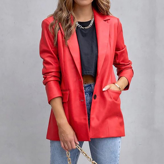 Lilgiuy Women Casual Long Sleeve Solid Turndown Collar Buttons Coat Red，8（L） Winter Clothes for 2022