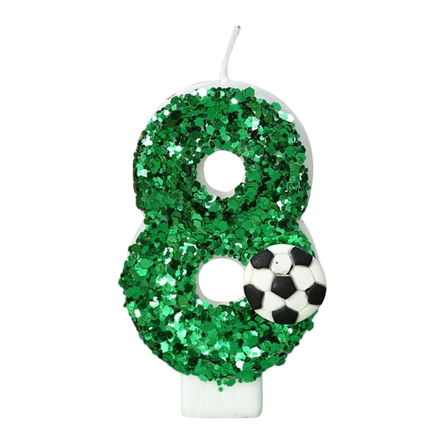 Vela de cumpleaños con flores artificiales de fútbol, decoración para tarta de fútbol de 9.º cumpleaños, velas de nueve años con purpurina verde y número 9 para cupcakes, decoración para fiestas de cu