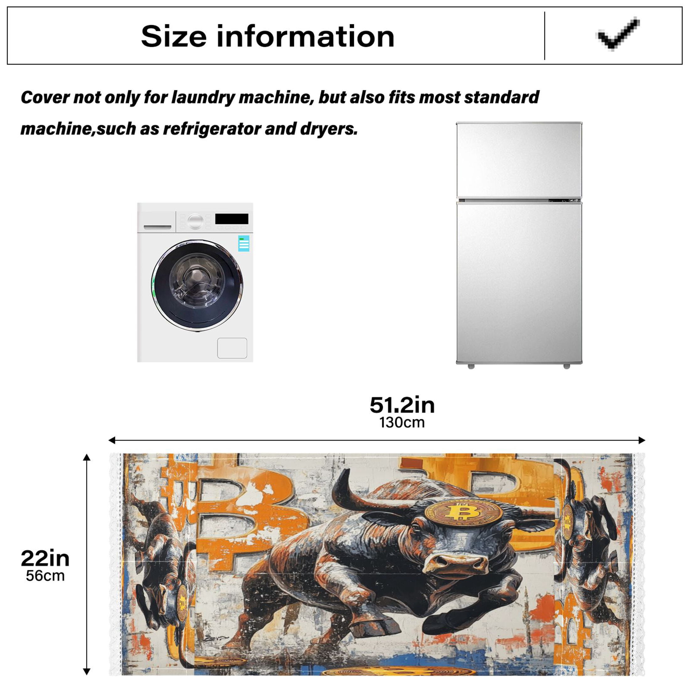 Gold-coin CowWasher and Dryer Covers Dust-Proof and Oil Resistant Fridge Cover with 4 Storage Pockets Washing Machine Top Cover for Laundry Kitchen Home 51.2 x 22 In