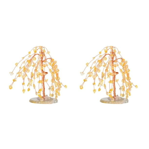 Cateissary Árbol de decoración de escritorio: borde y dormitorio estable u oficina, adorno para el hogar, símbolo de la suerte, piedra preciosa Amarillo 2Conjunto