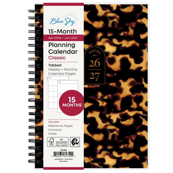 Blue Sky Monthly Weekly Planner, 5" x 8", Animal Print 15-Month (April 2026 - June 2027)
