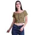 thumbnail image 2 of Moomaya Printed Viscose Crop Top Short Sleeve Zipper Tunic Womens Summer Tops, 2 of 5
