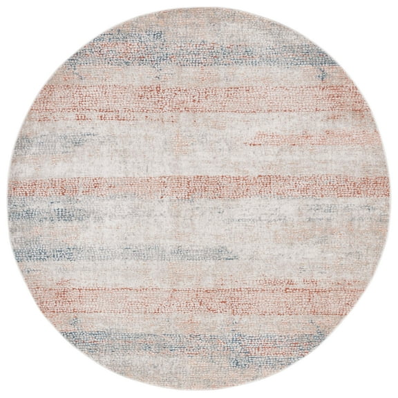 SAFAVIEH Madison Emmet Traditional Area Rug, Ivory/Blue Rust, 6'7" x 6'7" Round