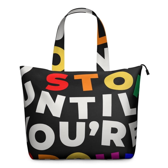 22 Inch Oversized Travel Bag Lightweight Canvas Weekender Duffel with Multi Pockets, Slogan Print
