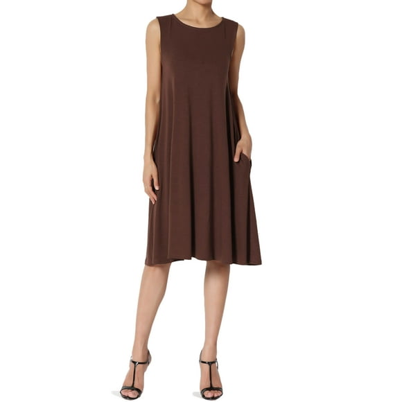 TheMoogan Women's Basic Sleeveless Crew Neck Knee Length A-Line Jersey Pocket Swing Dress