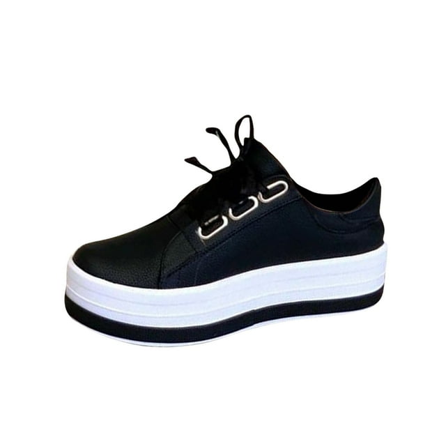 CEHVOM Chaussures pour Femmes Bout Rond Talons Épais à Lacets Décontractées Légères Espadrilles Décontractées de Printemps