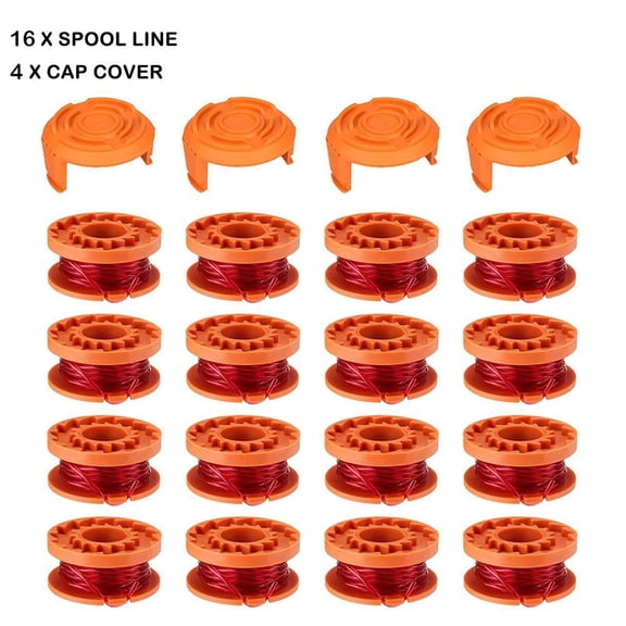 20 Pack Replacement Trimmer Spool Line for Worx WA0010 – 10 ft 0.065" Auto Feed String with 2 Cap Covers for Worx Weed Eater Models WG150–WG180