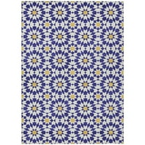 HomeRoots 583825 8 x 10 ft. Floral Medallion Washable Indoor & Outdoor Rectangle Area Rug, Navy Blue & Ivory