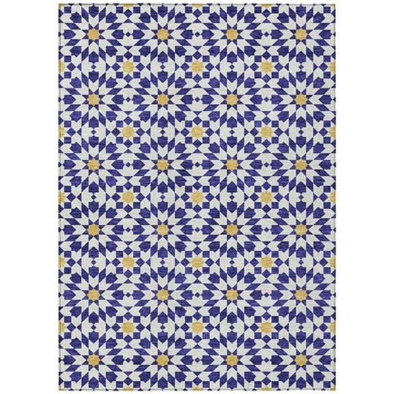 HomeRoots 583825 8 x 10 ft. Floral Medallion Washable Indoor & Outdoor Rectangle Area Rug, Navy Blue & Ivory
