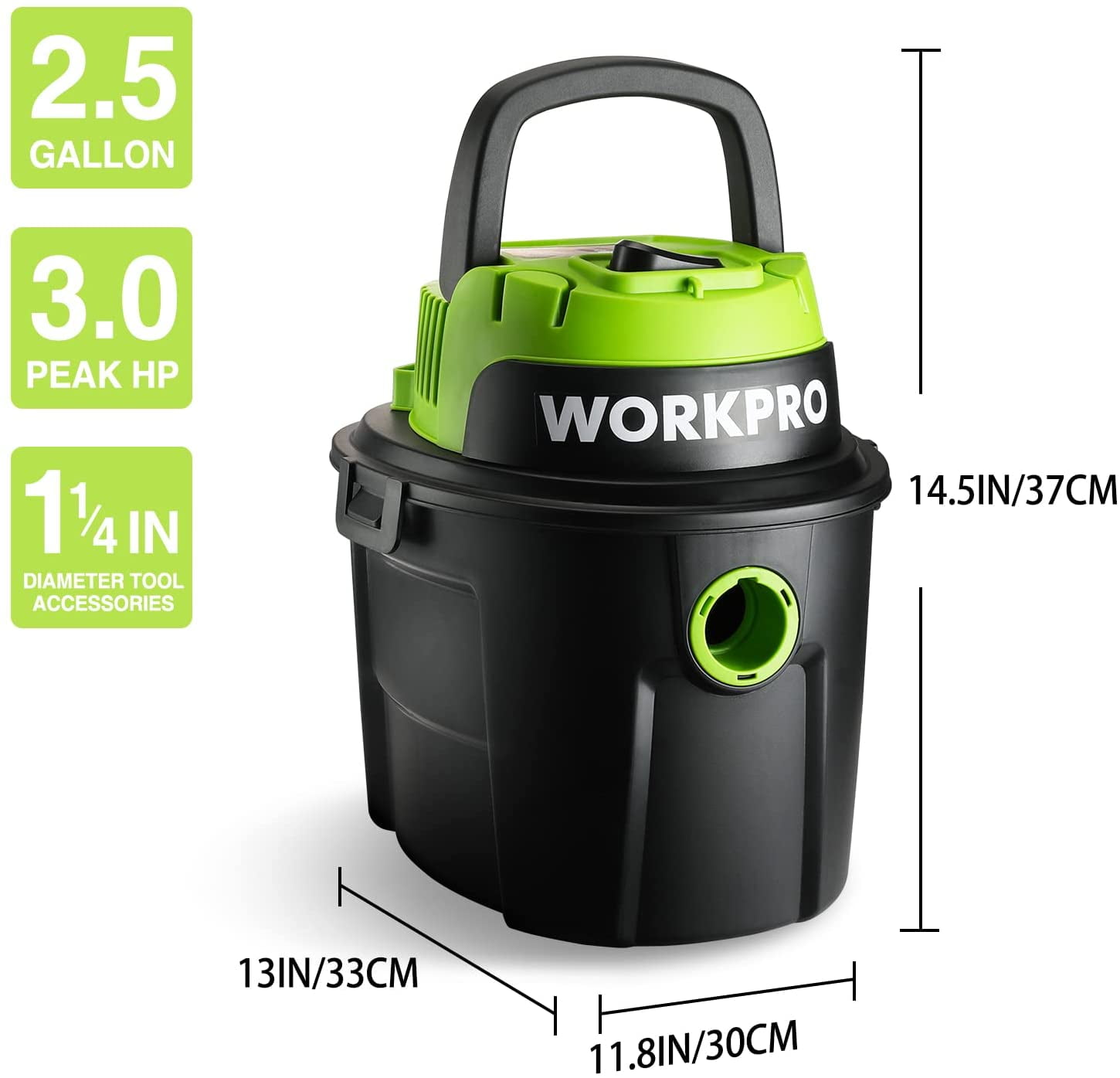WORKPRO Wet Dry Vacuum 2.5 Gallon 3 Peak Horsepower Portable Shop Vacuum Cleaner Black W125080A