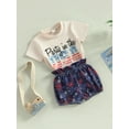 thumbnail image 3 of Bagilaanoe 0-3T Baby Girl 4th of July Outfits Infant Independence Day Short Sleeve Letter Print Tees Tops Ruffle Shorts Summer Clothes Set, 3 of 8