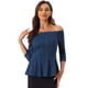 thumbnail image 1 of Blusa de manga 3/4 transparente con hombros descubiertos y encaje floral Allegra K Azul Oscuro XS, 1 of 5
