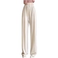 thumbnail image 3 of Swuxness Women Casual Wide Leg Pants, Womens Fall Long Pants, Womens Solid Color Drawstring Tie Comfortable Loose Fitted Elastic Waist Wide Leg Pants with Pockets Beige, S, 3 of 5