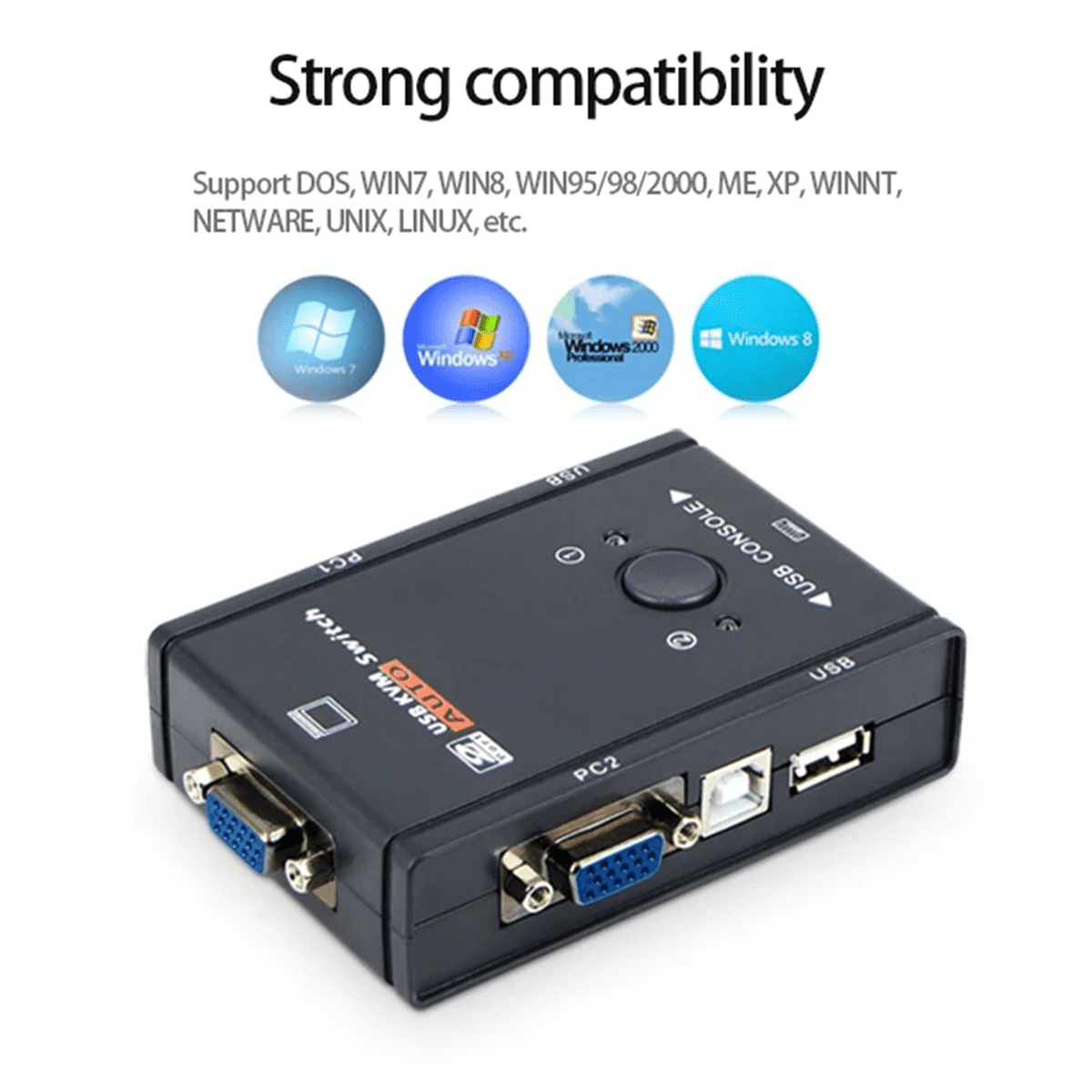 VGA KVM Switch 2 Ports VGA Splitter for Mouse Keyboard Printer Share Switcher Box Adapter 2 in 1 Out KVM Switch,1 * switch,Black