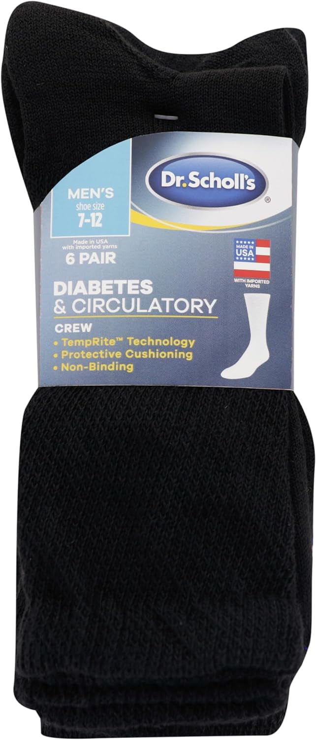 Dr. Scholl's Men's Big and Tall Diabetes and Circulatory Crew Socks 6-Pack