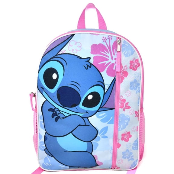 Fast Forward Disney Stitch Kids 16" Blue and Pink School Backpack with 1 Vertical Front Pocket for Girls