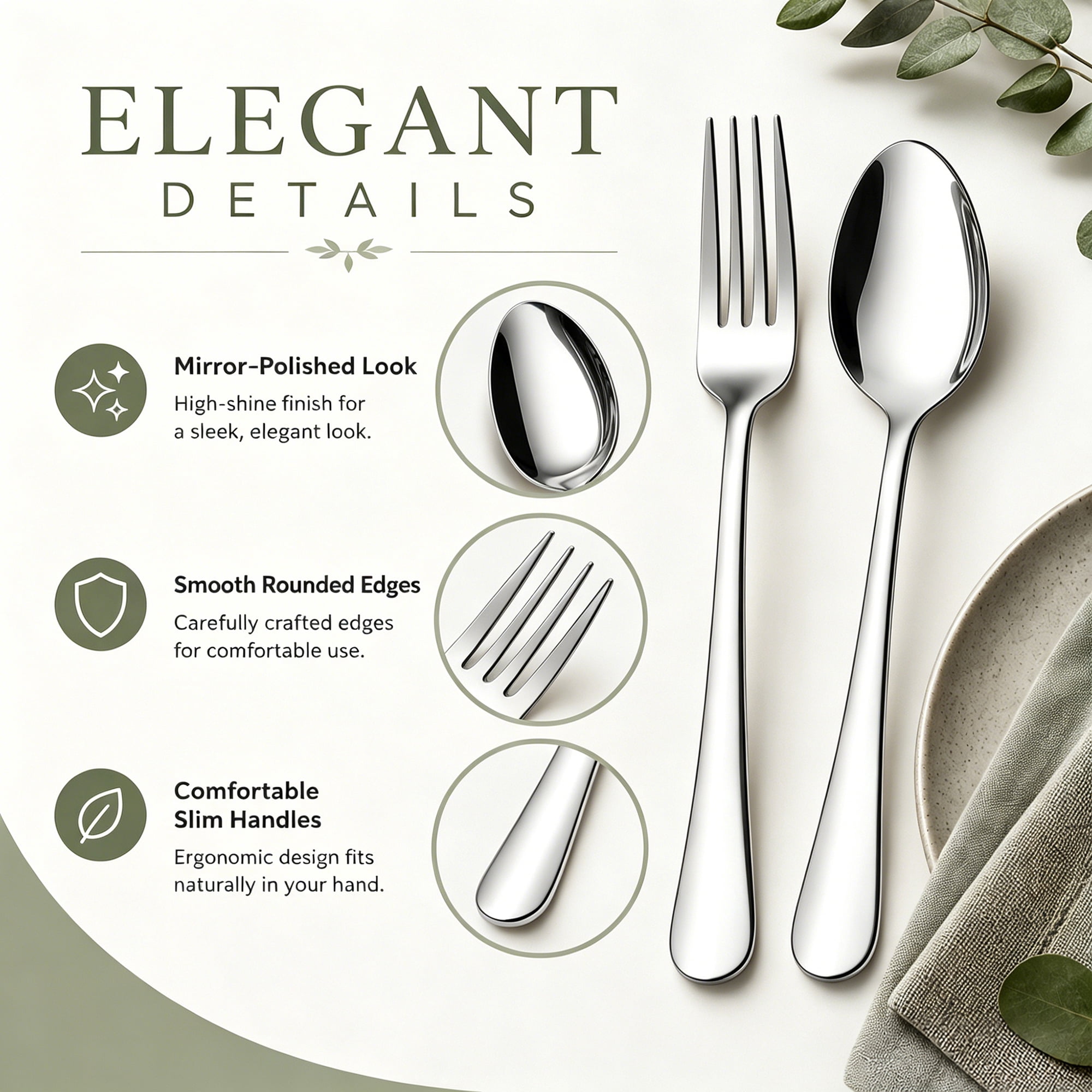 TINANA Silverware Sets, 24 PCS Flatware Set for 4, Stainless Steel Cutlery Utensil Set with Steak Knives Mirror Polished Forks and Spoons, Silver