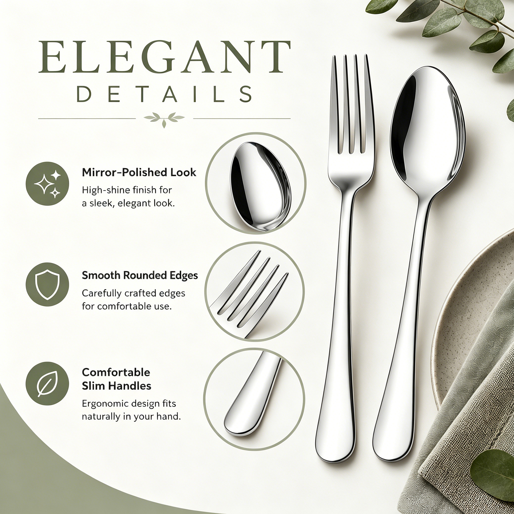 Tinana 24-Piece Stainless Steel Flatware Set, Silver photo 2