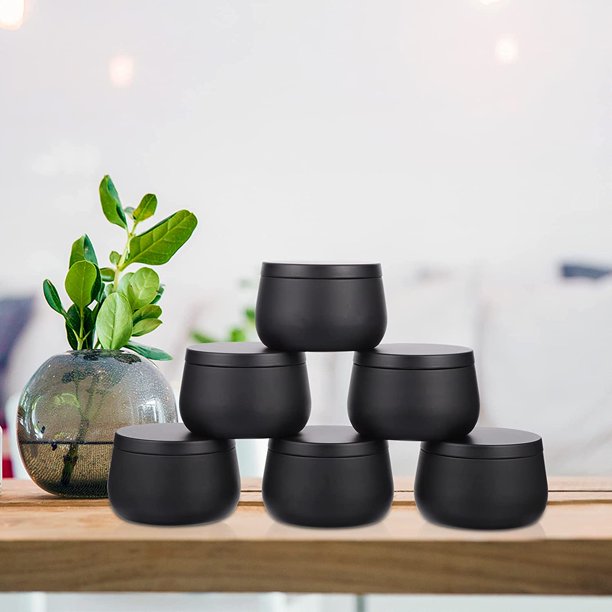 Contenedores de latas de velas de lata redonda de metal, lata de té de vela, tarro de almacenamiento vacío de viaje, joyero para hacer velas, negro, 9 piezas