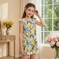 thumbnail image 4 of ZIATUBLE4S Lemon Blue Floral Print Girls Summer Romper Ruffle Cap Sleeves One-Piece Short Jumpsuit Soft Comfort Kids Casual Playsuit with Pockets for 5-6 Y, 4 of 6