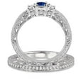 thumbnail image 3 of Vintage Look 6mm Round Cut 2 Carat Blue Sapphire And Moissanite Diamond Wedding Ring Antique Bridal Set on 10k White Gold, 3 of 3