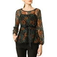 thumbnail image 3 of INSPIRE CHIC Women's Lace Peplum Blouse Floral Bracelet Sleeves Self-Tie Waist Top XL Green, 3 of 9