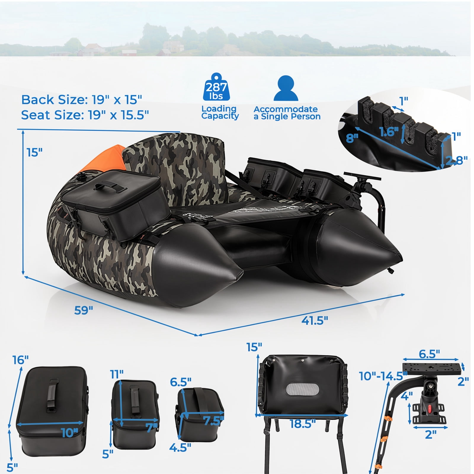 Airfind Inflatable Fishing Boat with 3 Storage Boxes-Camo
