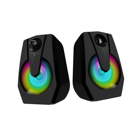 MEIBUTYUP 2-Pack Computer Bass Speakers with LED Color Lights, Clear Sound, Black, USB Powered Desktop Audio