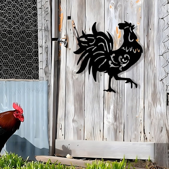 Black Iron Hen Wall Art - Indoor/Outdoor Decor - Perfect Gift for Chicken Enthusiasts Suitable for modern home garden Yard Decoration waterproof,